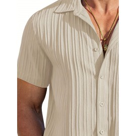 [Casual Shirt] Classic Men's Short Sleeve Shirt | Casual Button-Up, Solid Color Non-Stretch Fabric, Machine Washable, All-Season Versatile Wear for Office & Social Events