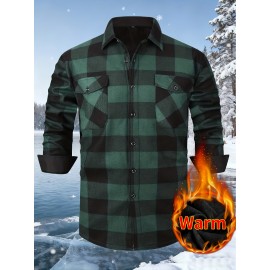 Men's Winter Warm Fleece-Lined Flannel Shirt - Thick Multi-Pocket Plaid Button- Collar Shirt, Wrinkle-Resistant Casual Office & Outdoor Wear, Cozy Long Sleeve for home (Hand Washable) - Regular Fit Fall/ Winter Clothing