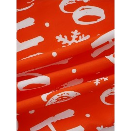 Men'S 3D Print Cartoon Christmas Snowflake & HO HO HO All-Over Print Long Sleeve Button-Up Shirt - Red with Snowflakes, Casual Holiday & Casual Attire, All-Season Comfort, Regular Fit, Easy-Care Fabric for Parties & Casual Outfits