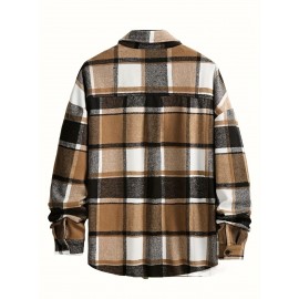 [Vintage Plaid Shirt] Vintage Plaid Shirt for Men | Single-Breasted, Loose Fit, Long Sleeve Casual Top | Black & White Checkered Pattern, Button-Up Front, Nonelastic Fabric | Perfect for Fall/Winter Outings & Casual Wear
