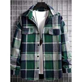 [Vintage Plaid Shirt] Vintage Plaid Shirt for Men | Single-Breasted, Loose Fit, Long Sleeve Casual Top | Black & White Checkered Pattern, Button-Up Front, Nonelastic Fabric | Perfect for Fall/Winter Outings & Casual Wear
