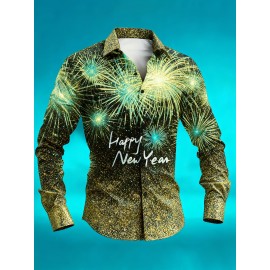 Men'S Casual New Year Fireworks Print Shirt | Unique Fireworks Design, Comfortable and Skin-Friendly High-Quality Fabric, Suitable for Festive Occasions