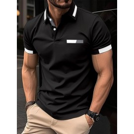 Men'S Casual Shirt - Breathable, Stretchy Polyester with Contrasting Neckline And Cuffs, Short Sleeve Golf Top for Work, Dating And Casual Wear