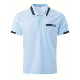 Men'S Casual Shirt - Breathable, Stretchy Polyester with Contrasting Neckline And Cuffs, Short Sleeve Golf Top for Work, Dating And Casual Wear