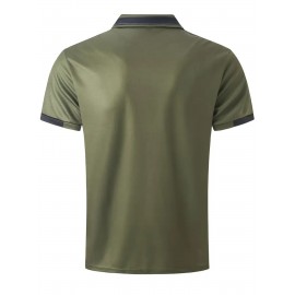 Men'S Casual Shirt - Breathable, Stretchy Polyester with Contrasting Neckline And Cuffs, Short Sleeve Golf Top for Work, Dating And Casual Wear