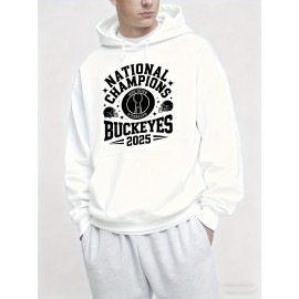 Men's Casual Hooded Sweatshirt with Letter 'H' Hot Transfer Print Logo - Long Sleeve Pullover Hoodie, Pockets & Medium-Stretch Fabric, Machine Washable Winter Sweater for Cold Weather (Autumn/Winter) - In-Stock for immediate Shipping