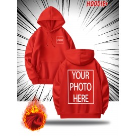 [Personalized Hoodie] Personalized Men's Hoodie - Customizable Photo/Text Front & Back, Navy Blue with White Lettering, All-Season Comfort Fit, Casual Sporty Design for Halloween Christmas Gifts, Durable Casualwear