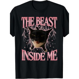 Funny Weird Cat Meme The Beast Inside Me Gen Z Tee | Cute Silly Cats Humor Tee Shirt, Crew Neck, Medium Stretch Fabric, Suitable for All Seasons and Various Occasions