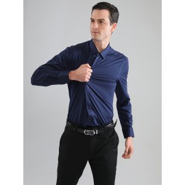 [Stretch Formal Shirt] Stretch Formal Shirt for Men | Long Sleeve, Solid Color, No Pockets, Business Casual Office Workwear for Professionals