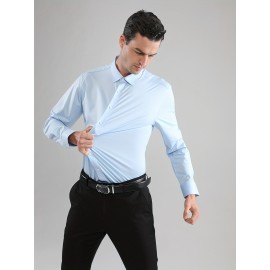 [Stretch Formal Shirt] Stretch Formal Shirt for Men | Long Sleeve, Solid Color, No Pockets, Business Casual Office Workwear for Professionals